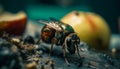 Small honey bee pollinates green plant leaf generated by AI Royalty Free Stock Photo