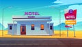 Roadside motel on dessert highway cartoon vector