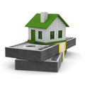 Small house and cash on white background Royalty Free Stock Photo