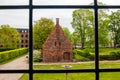 A small house on the courtyard grounds of the church of Saint Mary in the old town of Helsingor in Denmark Royalty Free Stock Photo