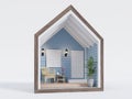 Small house facade with blue plank wall 3d render