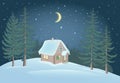 Small house in the forest and snowdrift. Royalty Free Stock Photo