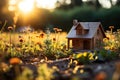 A small house on grass at outside