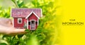 Small house in hand sun leaves plant green nature pattern Royalty Free Stock Photo