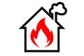 Small house icon with fire sign Heating and chimney Royalty Free Stock Photo