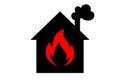 Small house icon with fire sign Heating and chimney Royalty Free Stock Photo