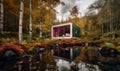 A small house in the middle of a forest. Charming cabin nestled in the serene beauty of the forest