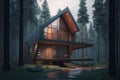 A small house in the middle of a forest, scenery, art illustration. Generative ai Royalty Free Stock Photo