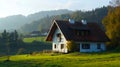 A small house in the middle of a green field Royalty Free Stock Photo