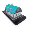 Small house on a mobile phone, white background. Smart home concept. 3d rendering. Royalty Free Stock Photo