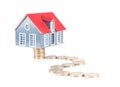 Small house model and euro coins in abstract path