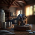 Small House Model Next to Stack of Coins: Symbolizing Financial or Real Estate Investment - Generative AI