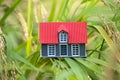 A small house model is placed on the rice that is about to mature in the field Royalty Free Stock Photo