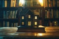 Small house model placed on top of a book. Ideal for educational and creative concepts Royalty Free Stock Photo