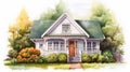 Charming Anime-inspired Watercolor House Illustration