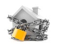 Small house with padlock and chain Royalty Free Stock Photo