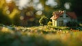 A small house placed on a vibrant green field. Suitable for various concepts and designs Royalty Free Stock Photo