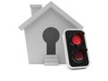 Small house with red traffic light