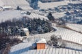 Small house on snowy hill in Italy Royalty Free Stock Photo