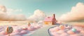 a small house in a soft pastel colored candyland with lollipops, generative ai