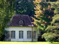 Trees in autumn with small weekend house