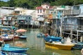Small houses and boats in Tai O fishing village Royalty Free Stock Photo