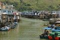 Small houses and boats in Tai O fishing village Royalty Free Stock Photo