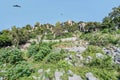 Small houses on the hills made of rocks near lake Victoria in Mw