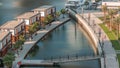 Small houses near canal in Dubai, UAE aerial timelapse Royalty Free Stock Photo