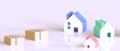 Small Houses and Property investment and Leadership Paper art housing Concept on Purple Background