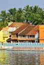Small houses of South Indian traditional architectural near water tank at Suchindram
