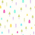 Small houses and trees pattern. Royalty Free Stock Photo