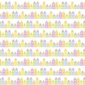 Small houses with windows from children`s play cubes multicolored on white background colorful pastel colors vector seamless patt