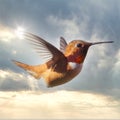 Small Hummingbird Flight Flying Hovering Sunset Background