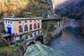 Small hydroelectric power station in mountains, Mahunceti, Georgia, aerial view