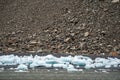 Small iceburgs and ice chunks sit near the rocky shoreline of Kenai Fjords National Park in Aaliak Bay Royalty Free Stock Photo