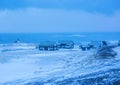 Small Icelandic village near Olafsvik by the ocean during the winter snowstorm, Snaefellsnes, Iceland