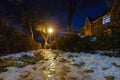 small icy street in a residential area