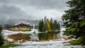 A small idyllic mountain lake near Montreux in Switzerland in early winter Royalty Free Stock Photo