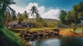 Small Indian village by the river in South India Royalty Free Stock Photo