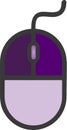 The drawing of a left-clicked purple computer mouse, a hardware input device used by hand. Illustration, vector or cartoon. Royalty Free Stock Photo