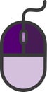 The drawing of a right-clicked purple computer mouse, a hardware input device used by hand. Illustration, vector or cartoon. Royalty Free Stock Photo