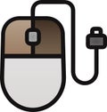The drawing of a right-clicked brown computer mouse, a small hardware input device used by hand. Illustration, vector or cartoon. Royalty Free Stock Photo