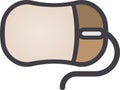 The drawing of a left-clicked brown computer mouse, a small hardware input device used by hand. Illustration, vector or cartoon. Royalty Free Stock Photo