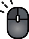 The drawing of a left-clicked grey computer mouse, a hardware input device used by hand. Illustration, vector or cartoon. Royalty Free Stock Photo