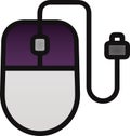 The drawing of a clicked purple computer mouse, a small hardware input device used by hand. Illustration, vector or cartoon. Royalty Free Stock Photo