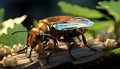 Small insect on green leaf, nature beauty generated by AI Royalty Free Stock Photo