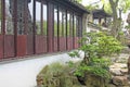 A small internal Chinese courtyard and trees. City of Shanghai