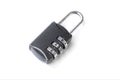 Small iron lock with a coded set, the concept of closedness, secrecy, cipher, encoding, isolated on a white background