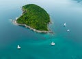 Small island at andaman sea.Sea waves and beautiful water surface High quality photo Bird`s eye view Royalty Free Stock Photo